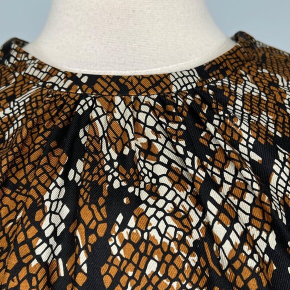 Etcetera Womens Python Print Dress Brown Black Silk Wool Bow Detail Size 2 - Picture 3 of 15